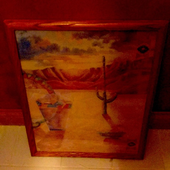 SOUTHWESTERN ART WITH OAK FRAME - Picture 1 of 8